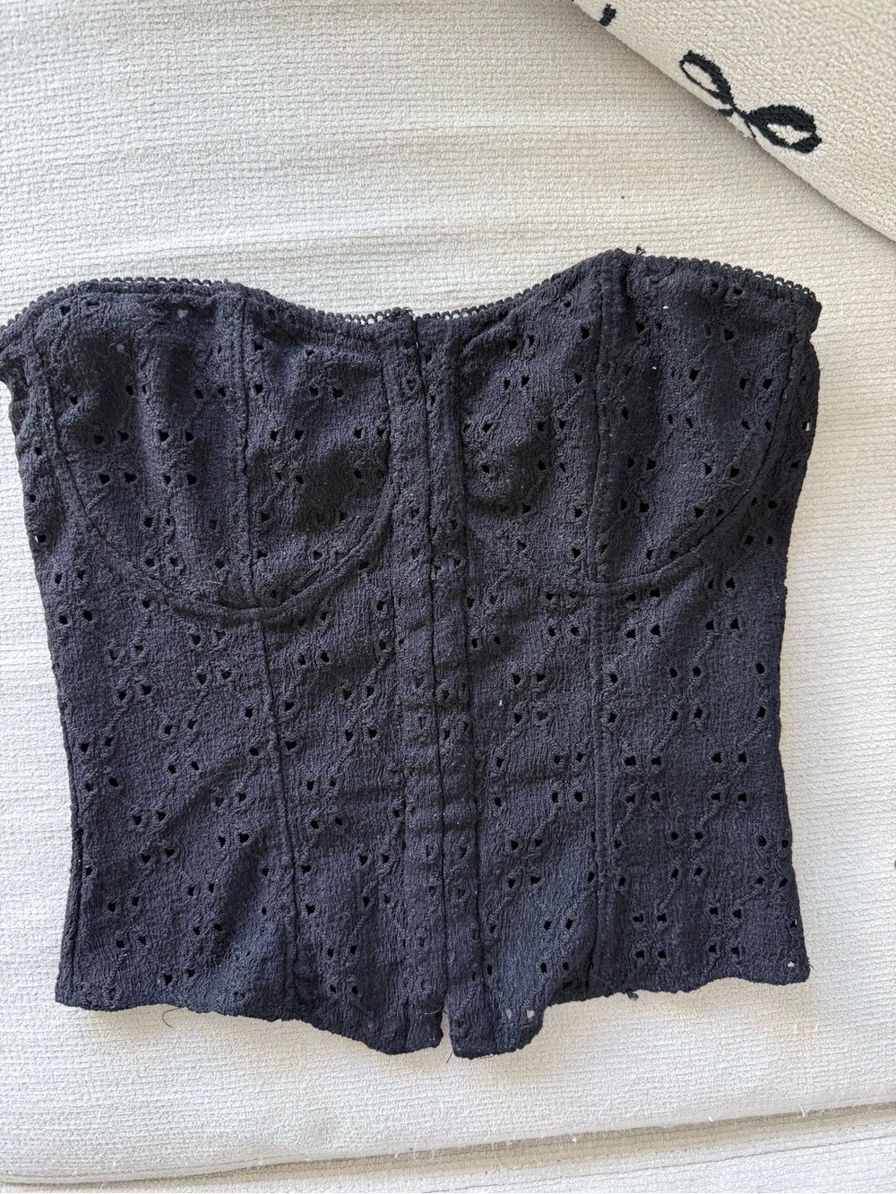 H&M Black Eyelet Strapless Crop Corset Top